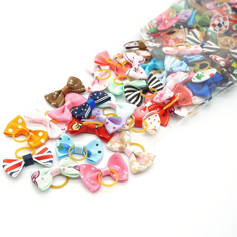 Pet Hair Bows with Elastic Bands (100-Pack)