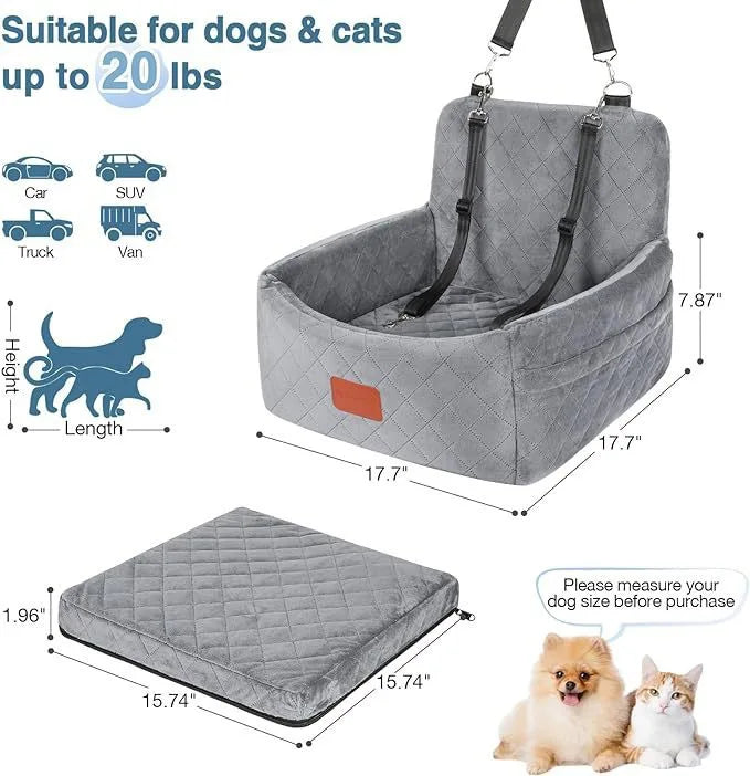 Washable Dog Car Seat with Removable Orthopedic Cushion