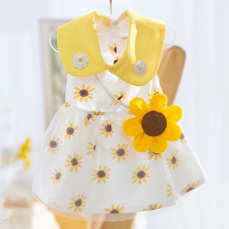 Princess Mesh Dog Dress with Bow Lace Trim