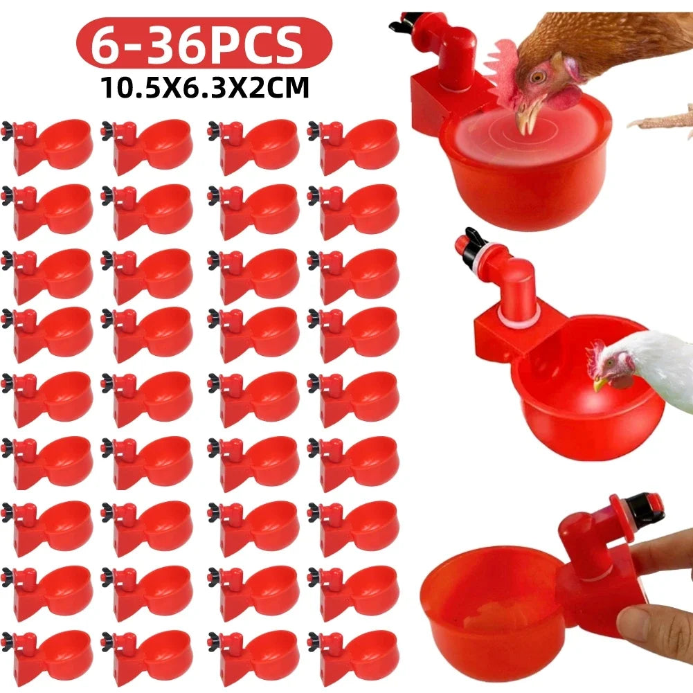 Red automatic poultry drinking cups for easy installation and feeding