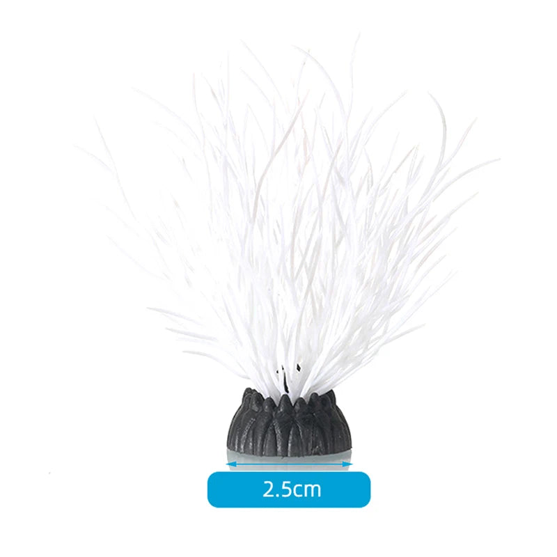 A bundle of white, feathery artificial plants used for fish tank decor.