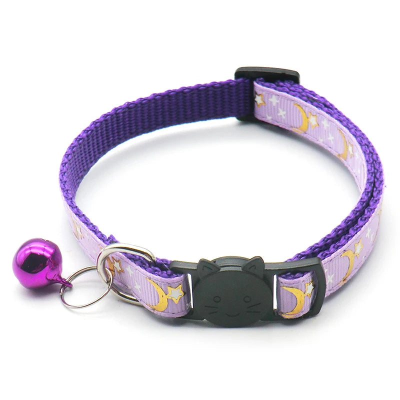Reflective Star and Moon Cat Collar with Bell