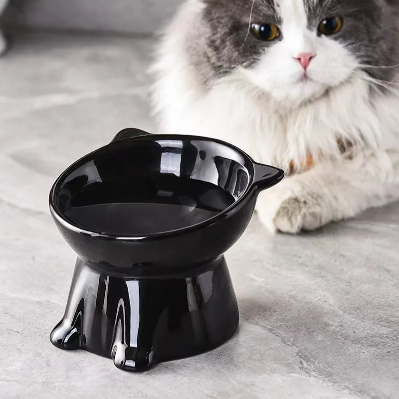 Elegant Elevated Pet Bowls Set - Anti-Slip, Wide Base (Black / White)