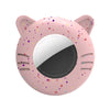 A pink silicone collar holder with a circular opening and small colorful dots, designed for pets.