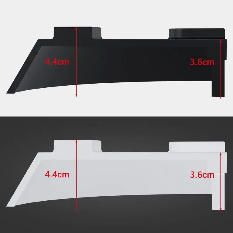 Black aquarium corner tunnel hideout with dimensions 4.4cm by 3.6cm.