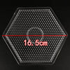 A hexagonal plastic tray with small beads and a central ring, marked with a 16.5cm dimension.