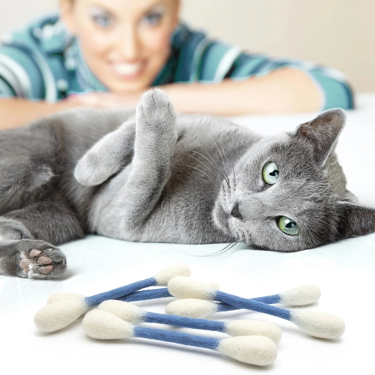 Cat Teaser Wand Set with Replacement Fleece Tops