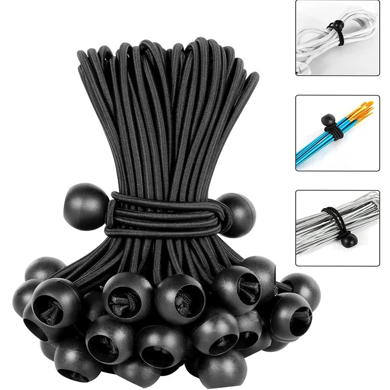 Black heavy duty bungee balls with cords for tarp tent and camping