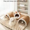 Winter Plush Cat Bed with Reindeer Tunnel