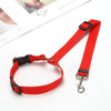 Red adjustable car safety belt and leash for a small dog