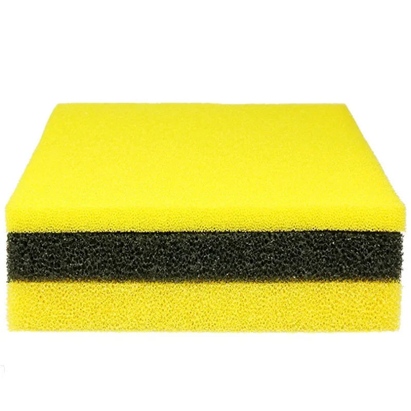 A yellow and black aquarium biochemical sponge filter with a porous structure.
