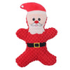 A red plush toy of Santa Claus with a white beard and mustache.