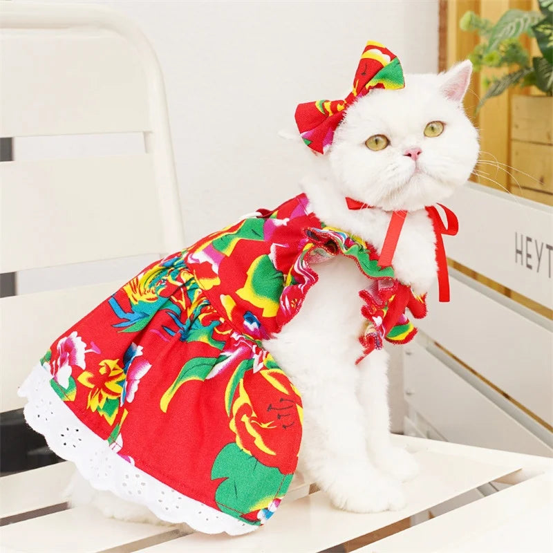 Floral Summer Princess Dress for Small Dogs and Cats