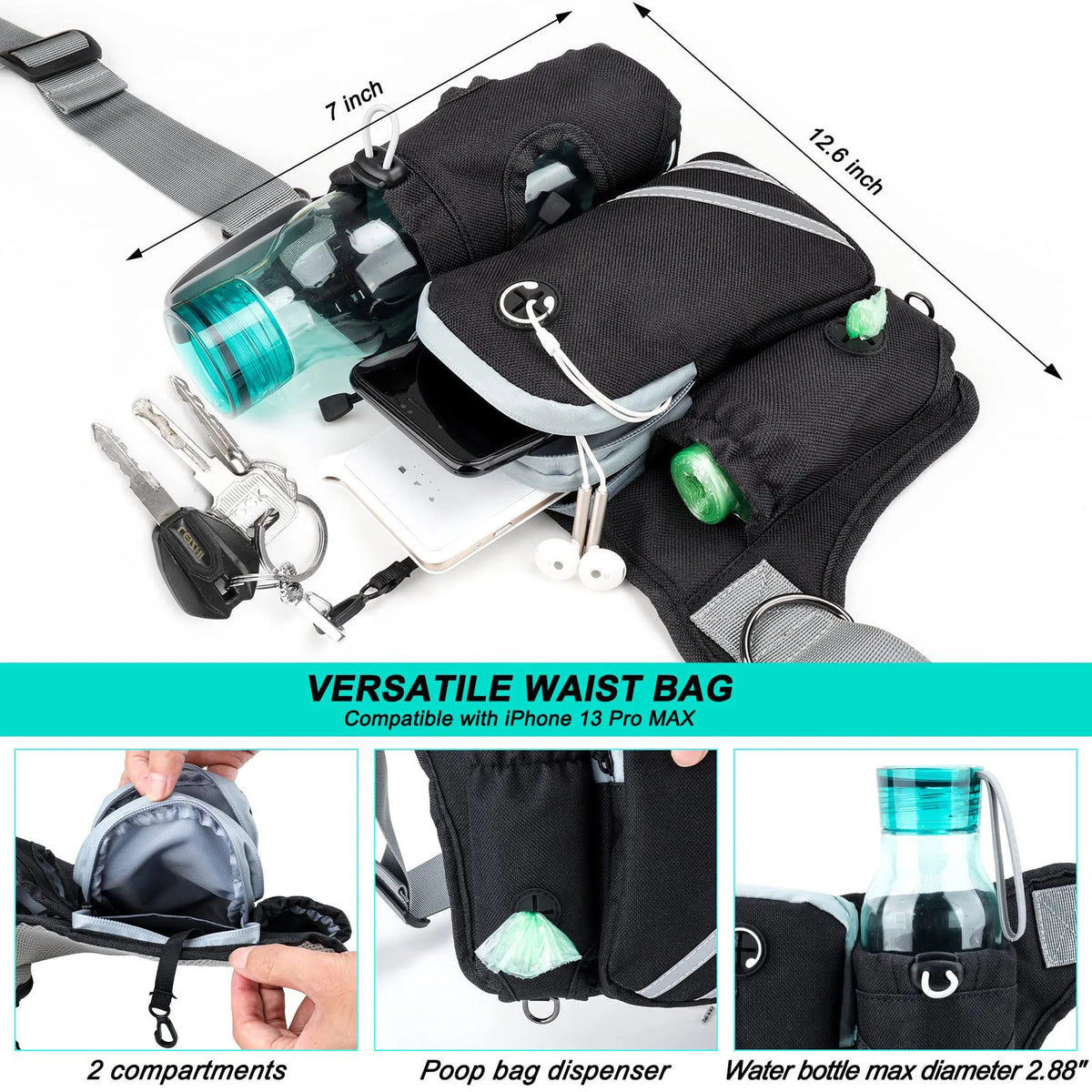 Hands-Free Reflective Dog Walking Belt with Storage Pouch