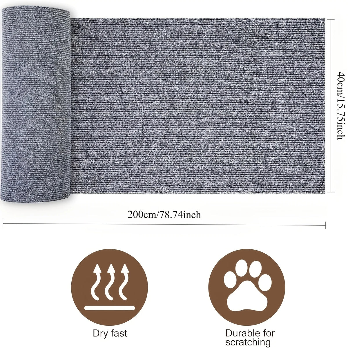 Roll of large gray self-adhesive sofa protector mat for cats with paw print icon