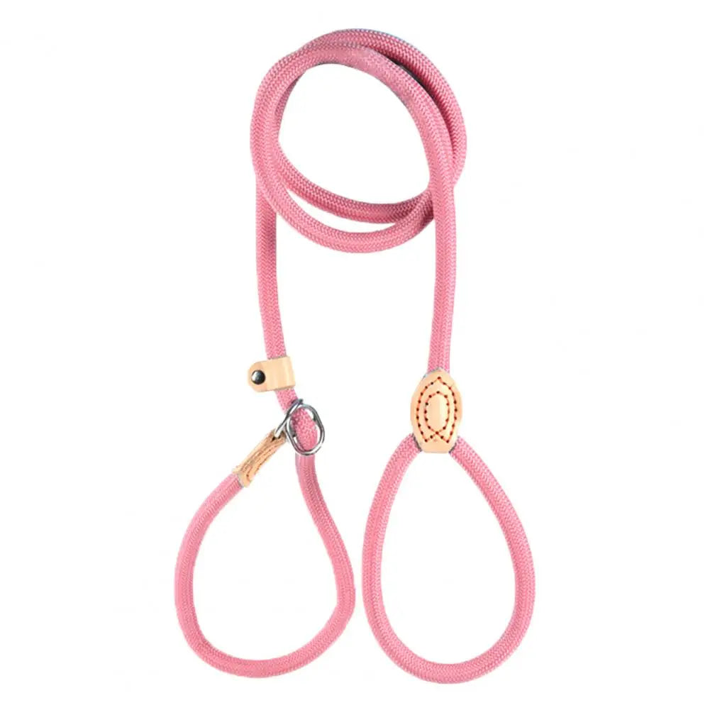 Pink heavy duty slip lead dog leash with an adjustable stopper.