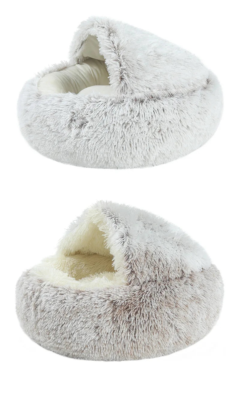 Lit Semi-Ouvert en Peluche pour Chats et Chiens