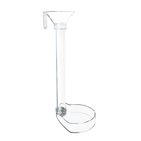 Adjustable aquarium feeder with a transparent tube and feeding dish.