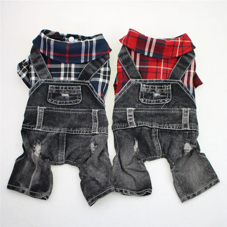 Classic Plaid Denim Jumpsuit for Small Dogs