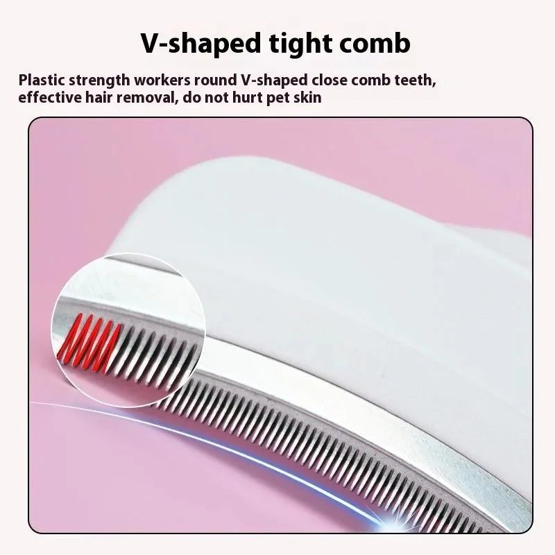 Pet Deshedding Brush with V-Tooth Comb - Gentle Undercoat Rake for Dogs & Cats