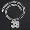 Silver iced out letter and animal pendant Cuban link chain necklace