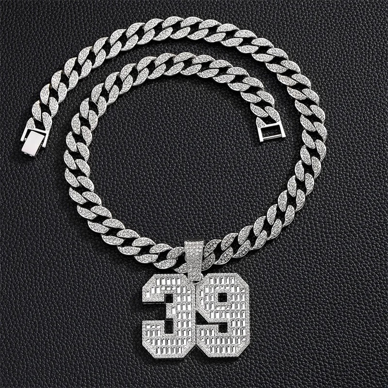 Silver iced out letter and animal pendant Cuban link chain necklace