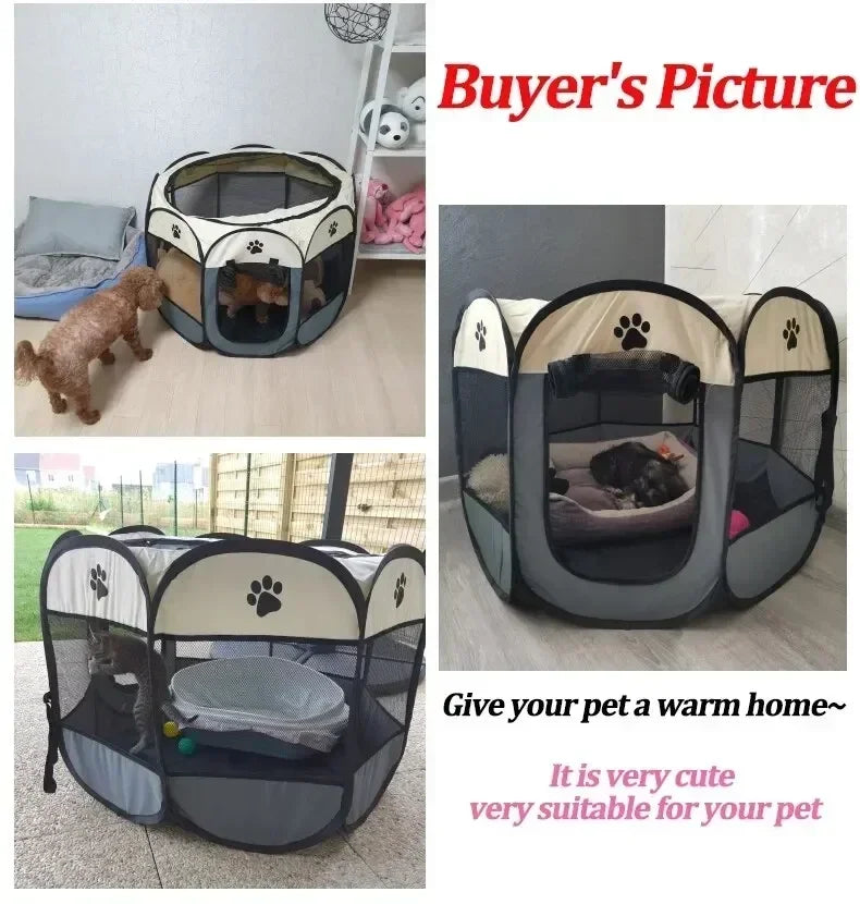 Foldable Oxford Cloth Pet Playpen with Mesh Roof