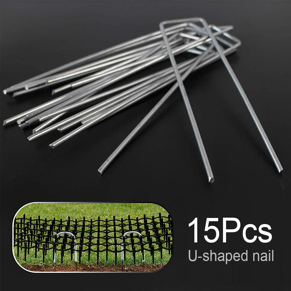 A pile of 15 U-shaped metal nails used as a pet deterrent for garden and home