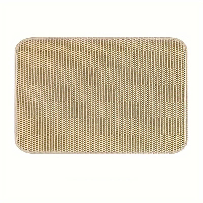 Rechteckige beige doppelschichtige wasserdichte Katzenstreumatte mit strukturiertem Muster.