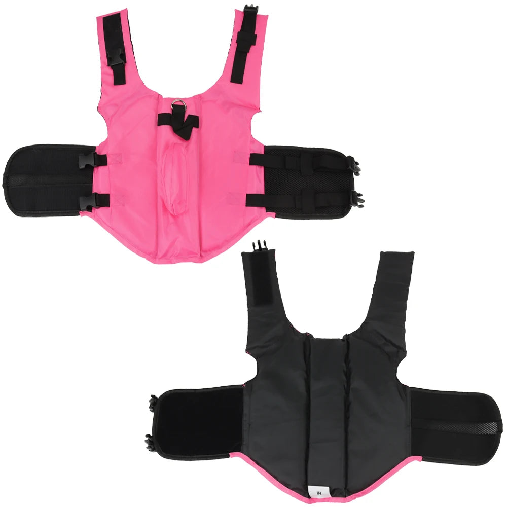 Pinke und schwarze Schwimmwestejacke für Hunde
