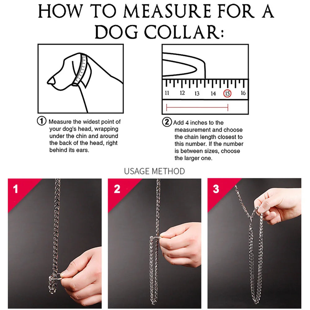 Polished Stainless Steel Slip Chain Dog Collar for Training and Walking
