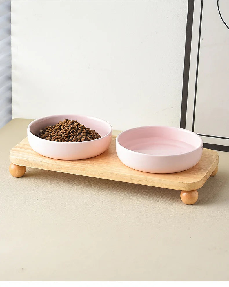 Elevated Ceramic Cat & Dog Bowl with Stand – 2-in-1 Food and Water Feeder