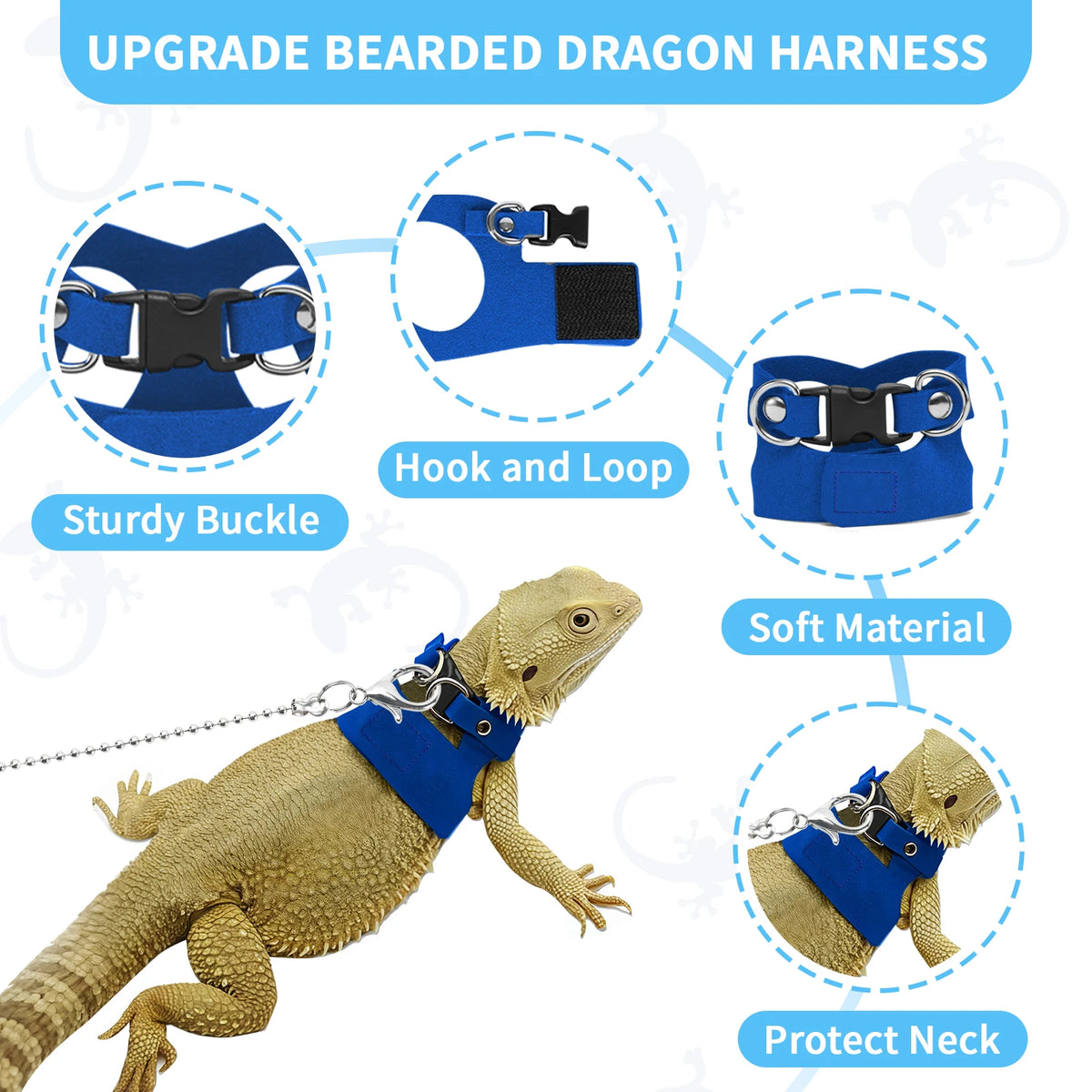 Upgrade für Bearded Dragon – Halter mit Karabiner, Schnalle und weichem Material zum Schutz des Halses.