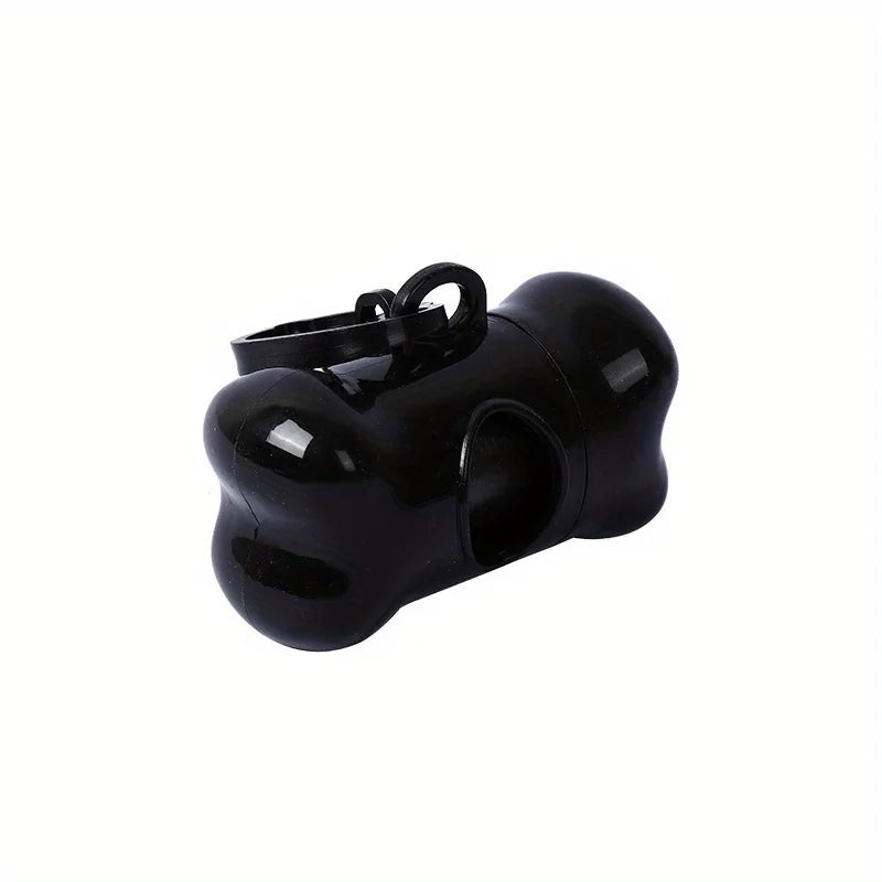 Dispenser für schwarze, knochenförmige Hundekotbeutel.