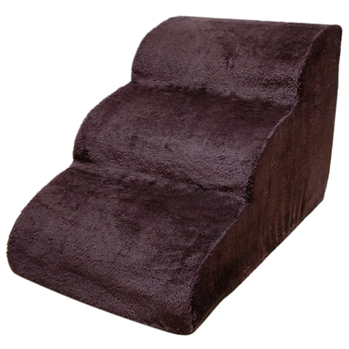 A dark brown, three-tiered non-slip pet step ramp designed for pets to climb onto beds or sofas.
