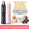 Une ponceuse à griffes électrique noire avec lumière LED et sa version rose, montrées à côté d'animaux de compagnie.