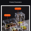 A collection of transparent acrylic reptile terrariums in various styles including rectangular, tree, and mini.
