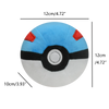 A soft stuffed plush toy resembling a Poké Ball with blue, black, and red accents.