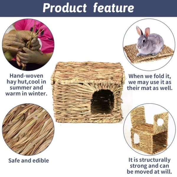 Abri pliable en herbe tressée pour petits animaux