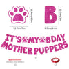 Pink glitter paw print letter B and text banner for a dog birthday party decor set