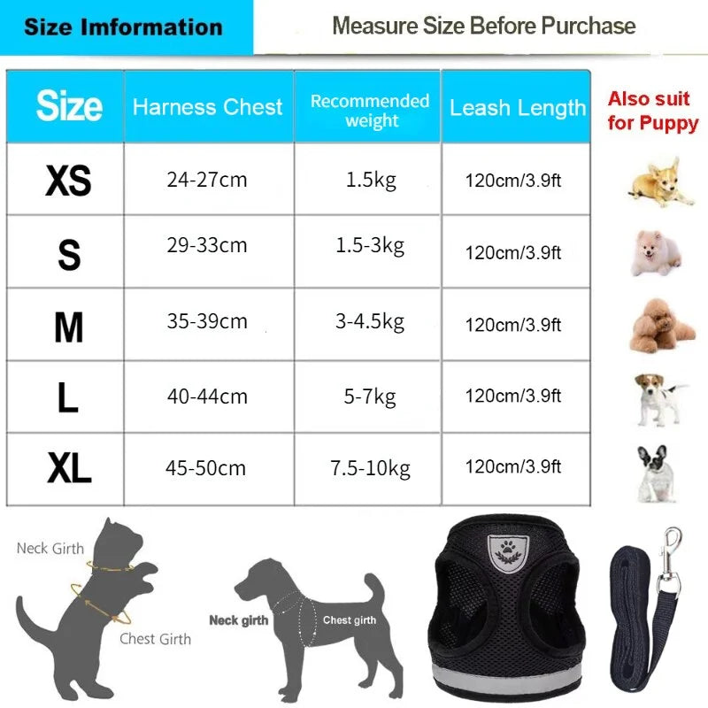 Reflektierendes Mesh-Hundegeschirr mit Leine