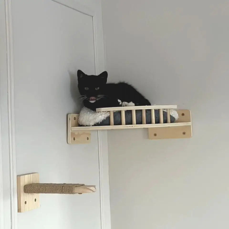 Wall-Mounted Cat Hammock and Climbing Stairs with Scratcher