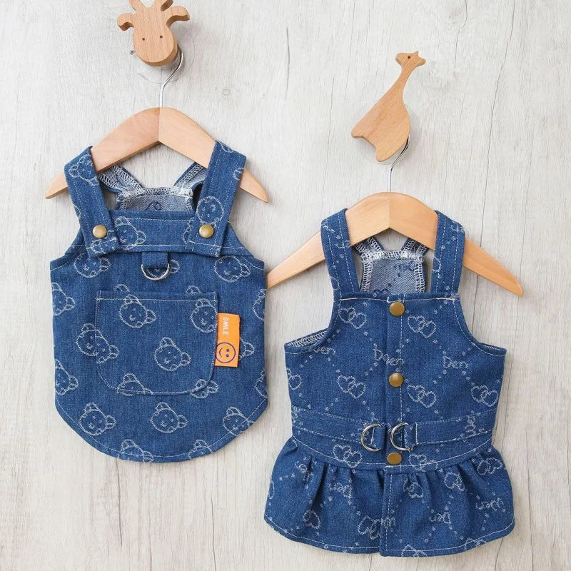 Denim Dog Harness Dress with D-Ring for Small and Medium Breeds