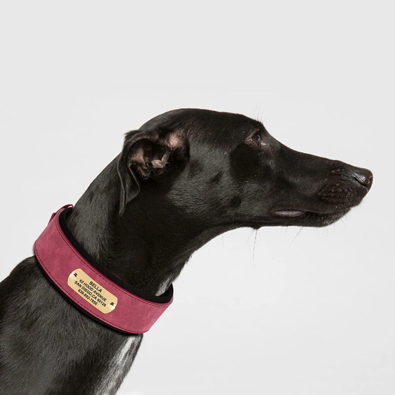 Wide Personalized PU Leather Dog Collar With Custom Name Tag