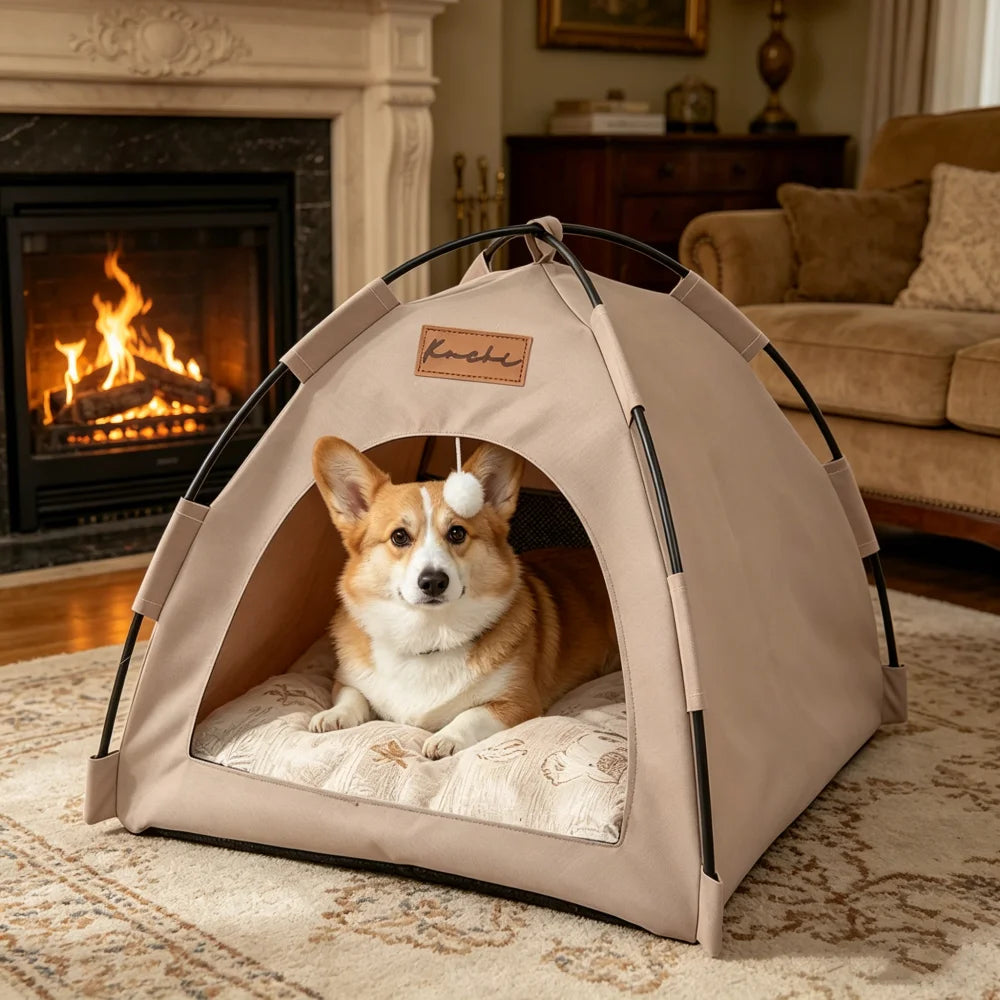 Foldable Semi-Enclosed Pet Tent Bed for Small Dogs and Cats