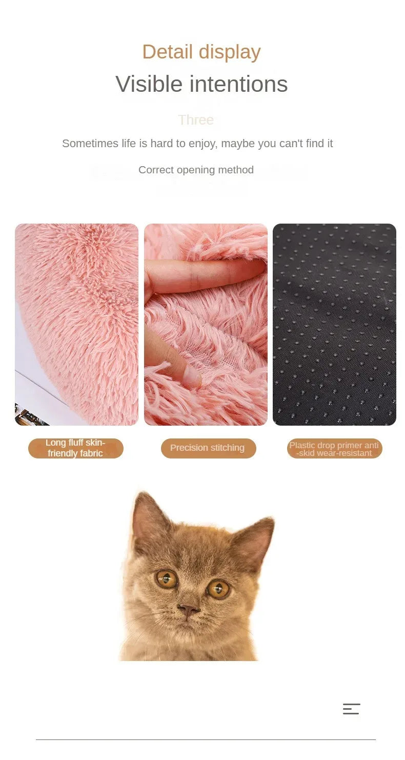 Cozy Plush Round Pet Bed with Detachable Washable Cover