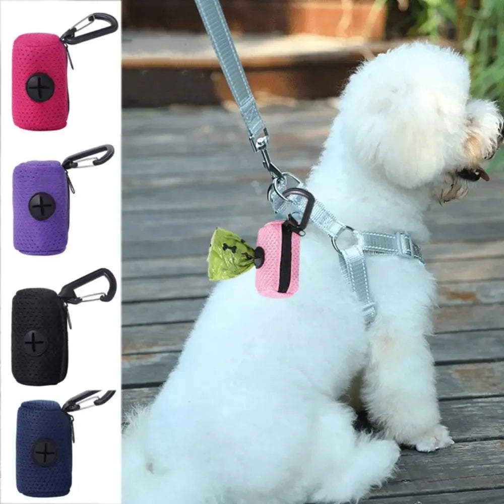 Portable Mesh Dog Waste Bag Dispenser with Carabiner Clip