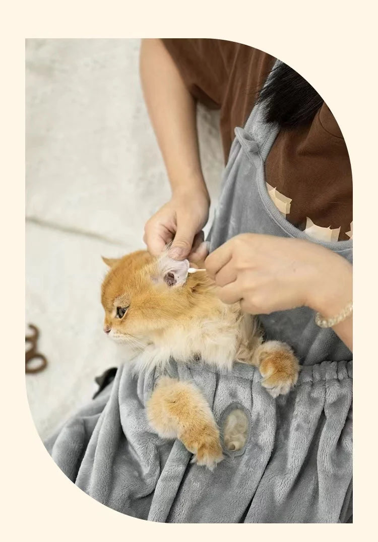 Plush Cat Carrier Apron with Cozy Sleeping Pocket for Small Pets