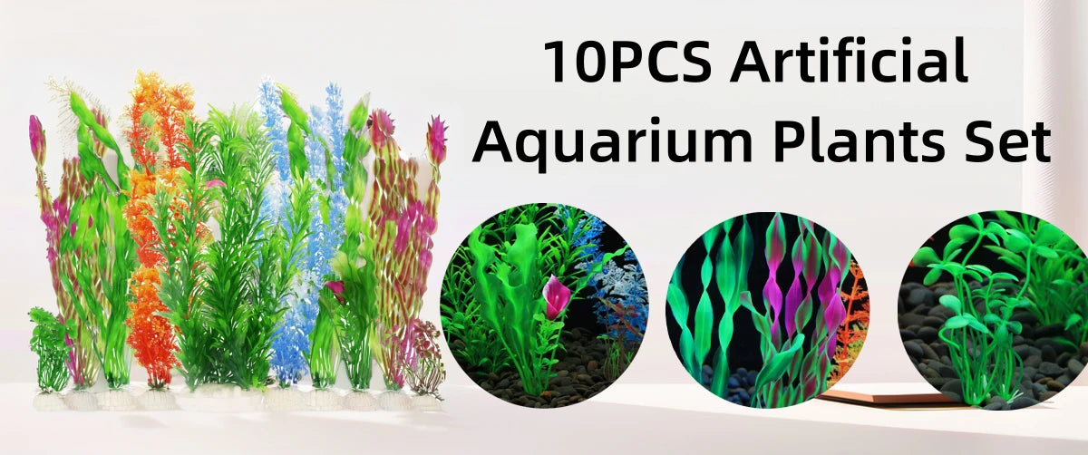 Artificial Aquarium Plants with Ceramic Base – Realistic Green Decor for Fish Tanks