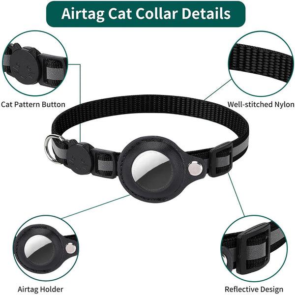 Cat AirTag Holder Collar with Breakaway, Reflective Strips, Adjustable